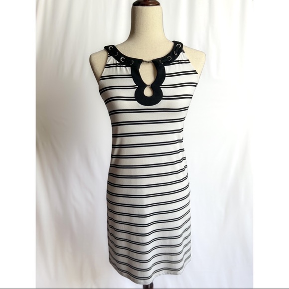 White House Black Market Sleeveless White Dress With Black Stripes - Picture 1 of 6